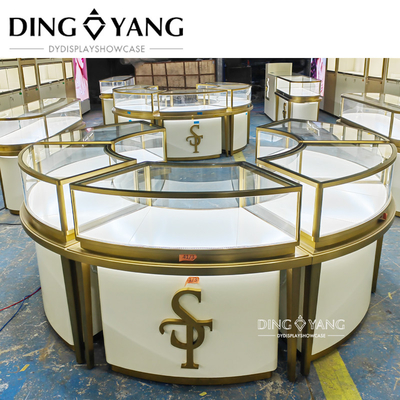 Vitrine de bijoux ronde avec des lumières LED blanches et chaudes