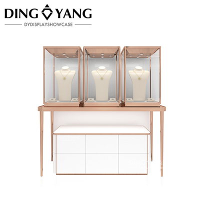 Rose Golden Display Cabinet de bijoux en verre personnalisé avec une bonne qualité et un bon prix, vitrines d'usine Vente directe